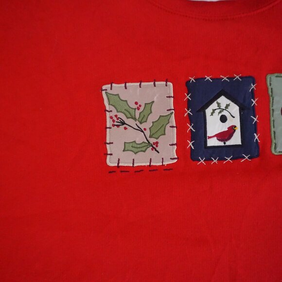 Vintage Basic Editions Red Holly Birdhouse Mitten Patchwork Holiday Sweatshirt X - Picture 7 of 10